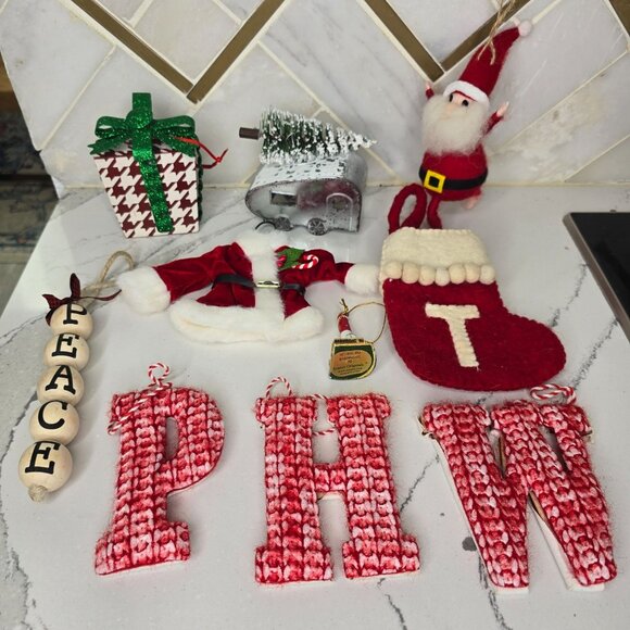 Christmas tree ornament lot santa Sled stocking monograms lighthouse camper - Picture 2 of 16